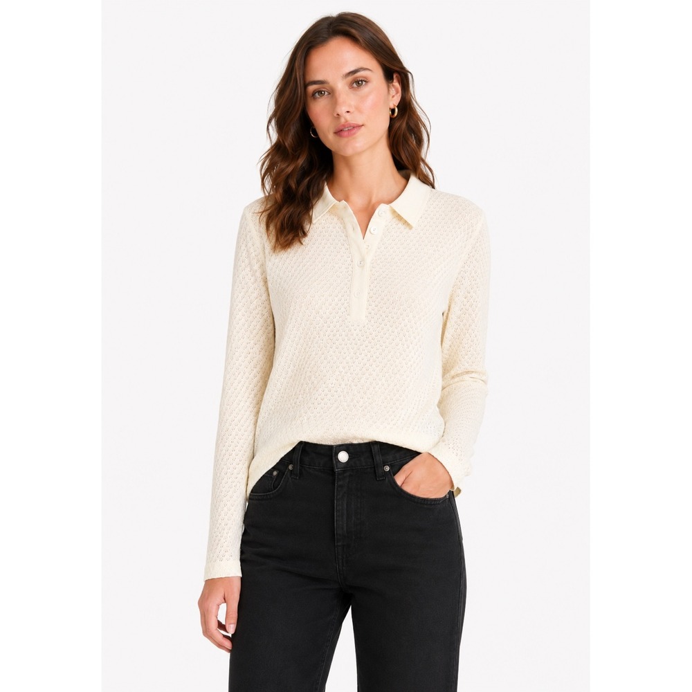 Rag & Bone Womens Carine Open Stitch Long Sleeve Polo Sweater Size XL